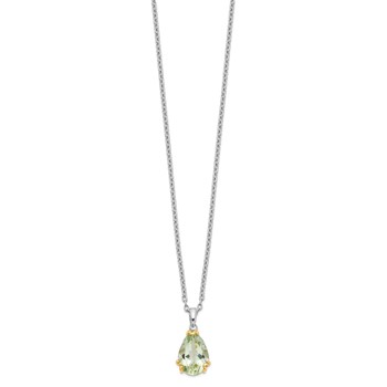Brilliant Gemstones Sterling Silver with 14K Accent Rhodium-plated Green Quartz 18 Inch Necklace with 2 Inch Extender — alternate view