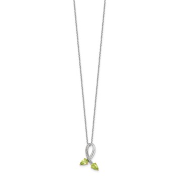 Brilliant Gemstones Sterling Silver with 14K Accent Rhodium-plated Peridot and Diamond 18 Inch Necklace with 2 Inch Extender — alternate view