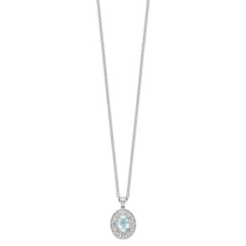 Brilliant Gemstones Sterling Silver with 14K Accent Rhodium-plated Sky Blue Topaz and Diamond 18 Inch Necklace with 2 Inch Extender — alternate view