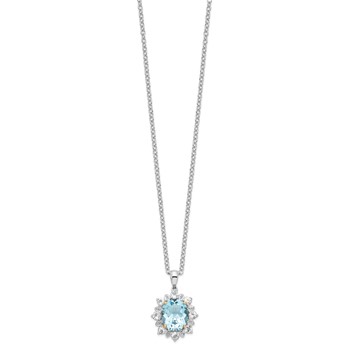 Brilliant Gemstones Sterling Silver with 14K Accent Rhodium-plated Sky Blue Topaz and White Topaz 18 Inch Necklace with 2 Inch Extender — alternate view