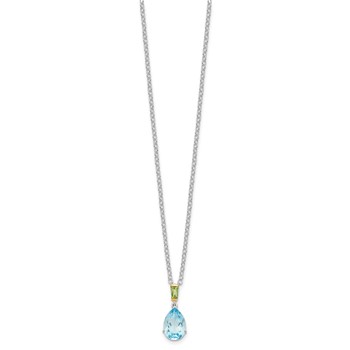 Brilliant Gemstones Sterling Silver with14K Accent Rhodium-plated Sky Blue Topaz and Peridot 18 Inch Necklace with 2 Inch Extender — alternate view