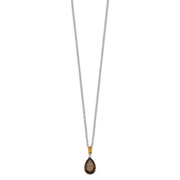 Brilliant Gemstones Sterling Silver with 14K Accent Rhodium-plated Smoky Quartz and Citrine Necklace — alternate view