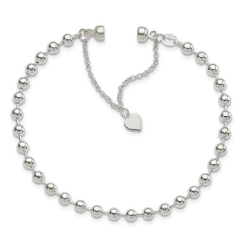 Sterling Silver Polished 4MM Beaded Dangling Heart 7.5 inch Charm Bracelet with Magnetic Clasp — alternate view
