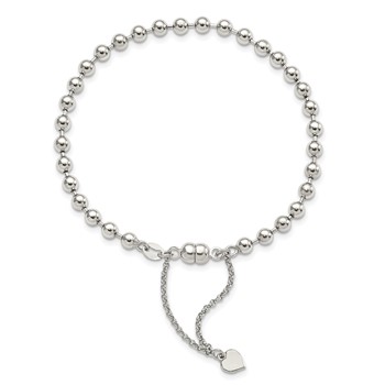 Amore La Vita Sterling Silver Rhodium-plated Polished 4MM Beaded Dangling Heart 7.5 inch Charm Bracelet with Magnetic Clasp — alternate view