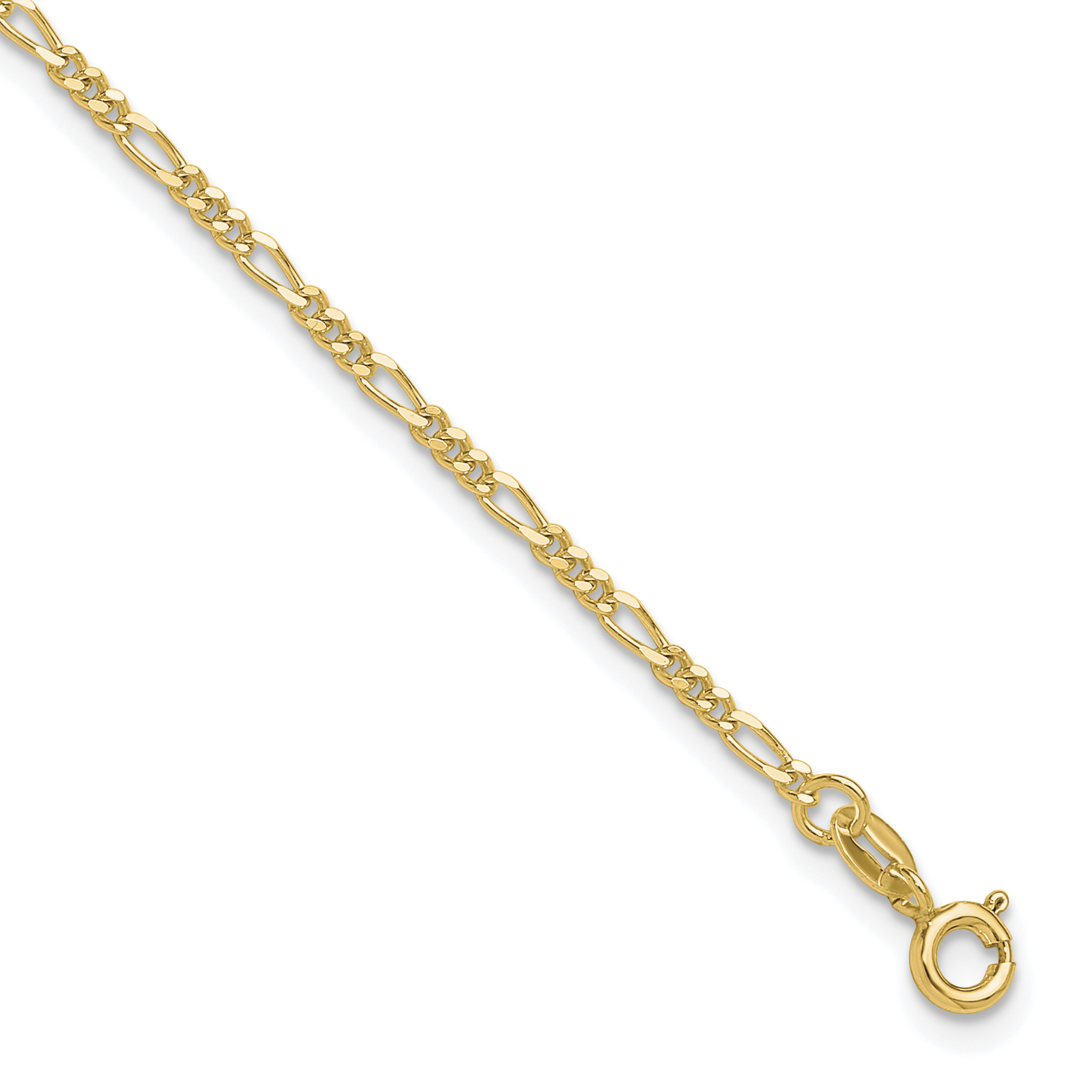 Sterling Silver 14K Gold-plated Diamond Cut Figaro 9in Plus 1in ext. Anklet