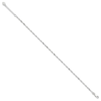 Sterling Silver 3mm Singapore Chain 8 inch Plus 1 inch Extender - Total 9 inch Anklet — alternate view