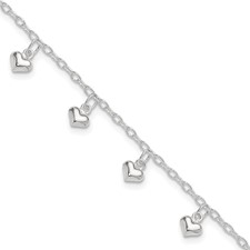 Image of Sterling Silver Polished Puffed Heart Anklet