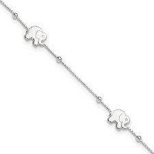 Image of Sterling Silver Polished Elephant 9in Plus 2in Ext. Anklet