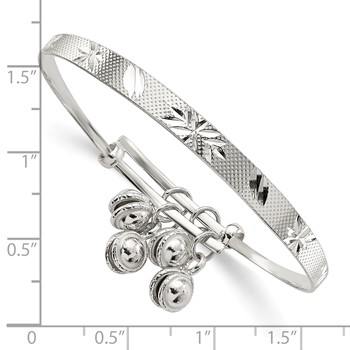 Sterling Silver D/C & Textured Bells Adjustable Children's Bangle Bracelet — alternate view
