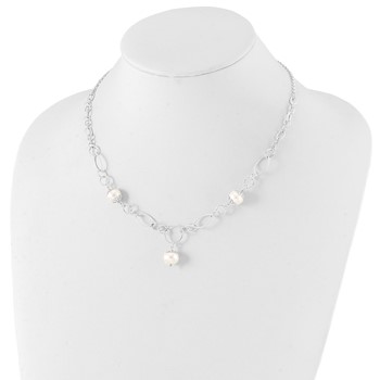 Sterling Silver Polished Fancy Simulated Pearl Drop Necklace — alternate view