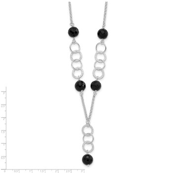 Sterling Silver Polished & Textured Black Bead Drop Necklace — alternate view