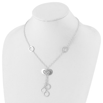 Sterling Silver Polished & Brushed Heart & Circle Drop Necklace — alternate view