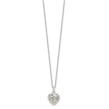 Sterling Silver Polished Puffed Filigree Heart 18 inch Necklace — alternate view