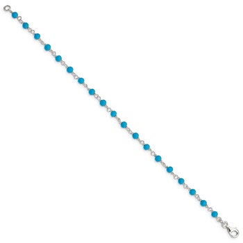 Sterling Silver Genuine Turquoise Bead Polished Bracelet — alternate view