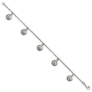 Sterling Silver Antiqued Claddagh Bracelet — alternate view