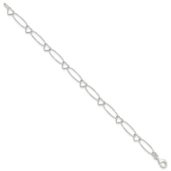 Sterling Silver Oval Link w/Hearts Bracelet — alternate view