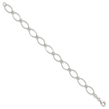 Sterling Silver Polished Textured Fancy Oval Link Bracelet — alternate view