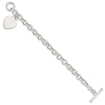 Sterling Silver Engraveable Heart Toggle Bracelet — alternate view