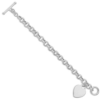 Sterling Silver Rhodium-plated Heart Toggle Bracelet — alternate view