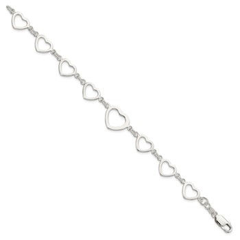 Sterling Silver Polished Heart Fancy Link Bracelet — alternate view