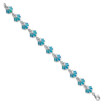 Sterling Silver Rhodium-plated 7in Created Blue Opal Inlay Shell Bracelet — alternate view