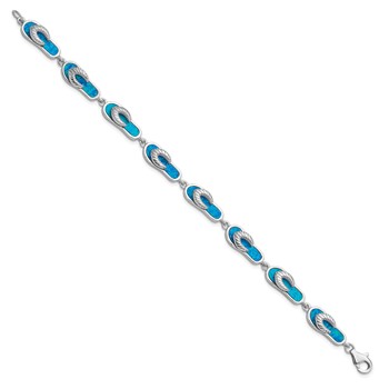 Sterling Silver Rhodium-plated 7in Created Blue Opal Inlay Sandal Bracelet — alternate view