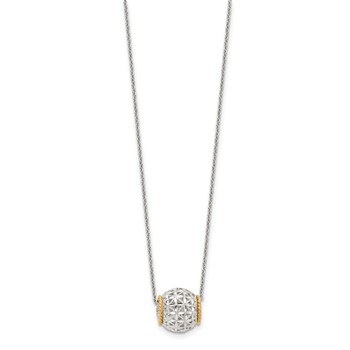 Sterling Silver Rhod-pltd w/14k Accent Spinner Barrel Pendant Necklace — alternate view