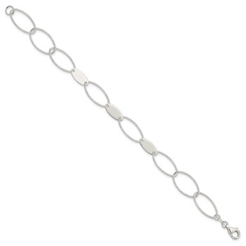 Sterling Silver Polished and Textured Oval Link Bracelet — alternate view