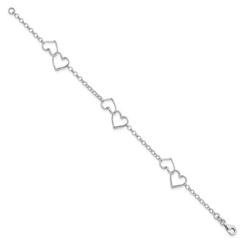 Sterling Silver Rhodium Plated Heart Bracelet — alternate view