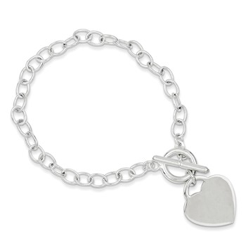 Sterling Silver Oval Link Engraveable Heart Bracelet — alternate view