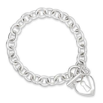 Sterling Silver Polished Heart and Key Bracelet — alternate view