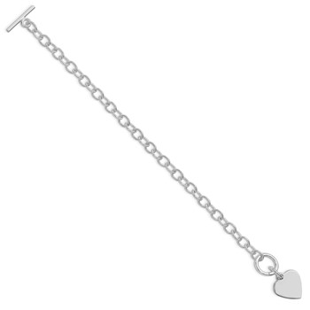 Sterling Silver RH-plated Polished Heart Charm Bracelet — alternate view
