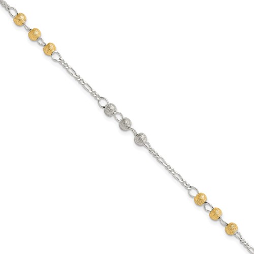 Sterling Silver Gold-plated Textured Beaded Bracelet