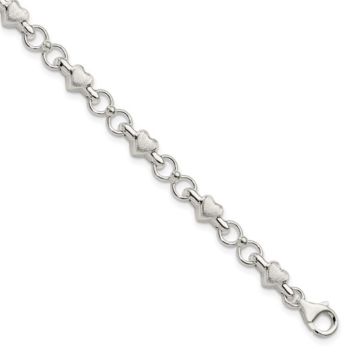 Sterling Silver Polished Circles and Brushed Hearts Bracelet