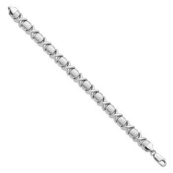 Sterling Silver Rhodium Polished and Brushed X and O Bracelet — alternate view