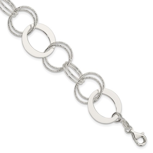 Sterling Silver Polished and Textured Circle Link Bracelet