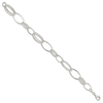 Sterling Silver Polished and Textured Oval Link Bracelet — alternate view
