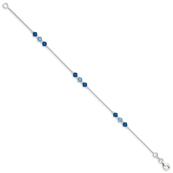 Sterling Silver Polished Aquamarine Capri Blue Glass Bead Bracelet — alternate view