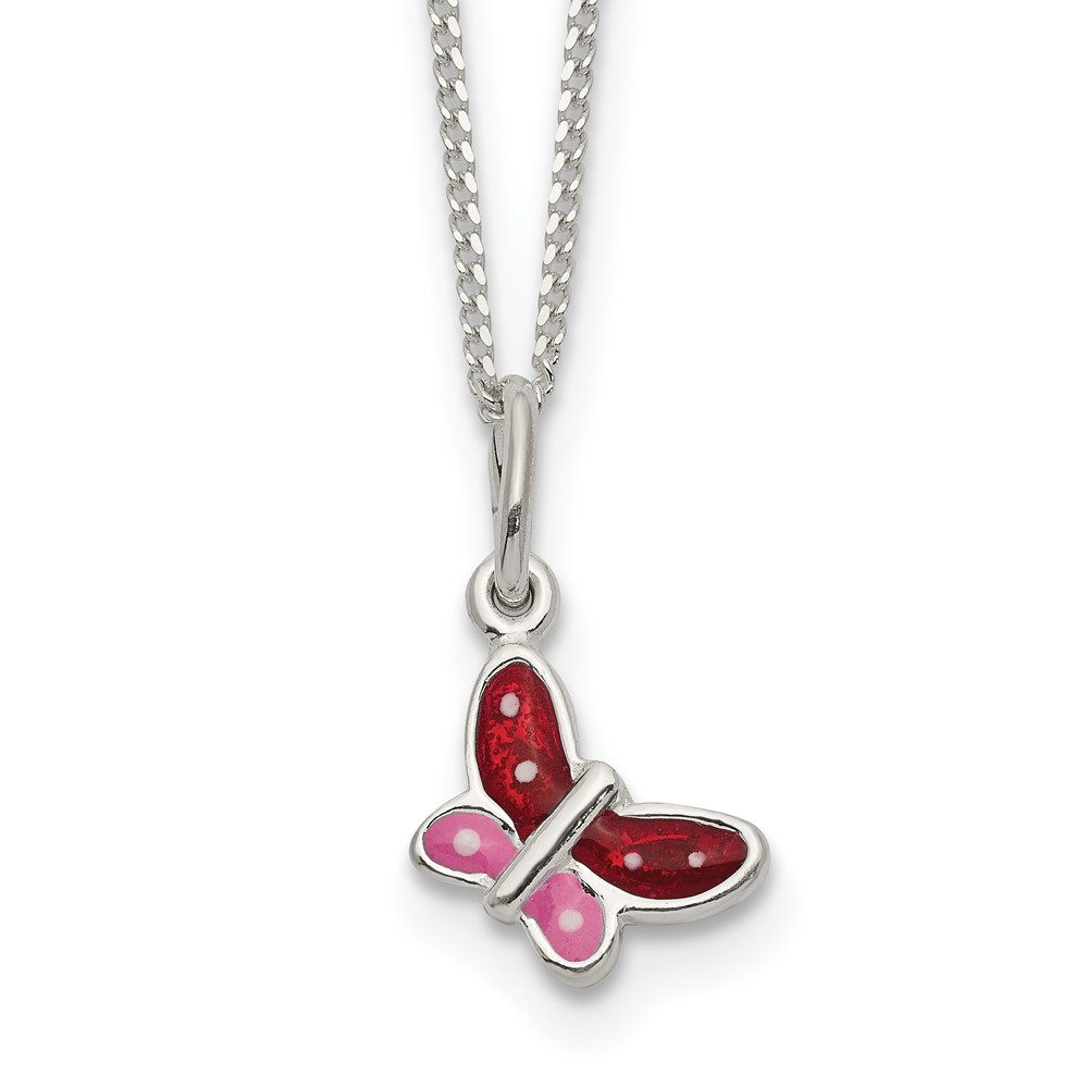 Sterling Silver Polished Enameled Butterfly Necklace