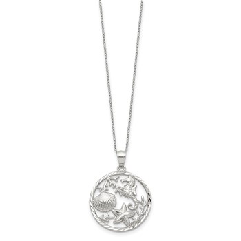 Sterling Silver Rhodium-plated Seahorse, Starfish and Shell Pendant — alternate view