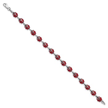 Sterling Silver Rhodium Polished Enameled Lady Bug Bracelet — alternate view