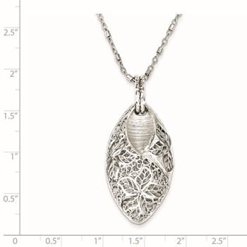 Sterling Silver Rhodium Plated Flower & Leaves w/ 2in ext. Necklace — alternate view