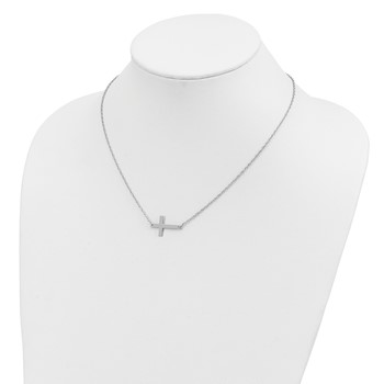 Sterling Silver Rhodium-plated Large Sideways Cross Necklace — alternate view