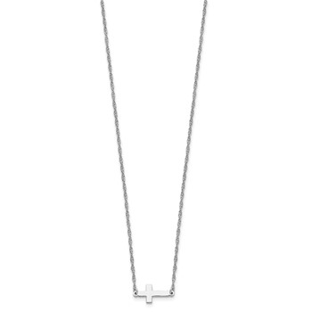 Sterling Silver Rhodium-plated Small Sideways Cross Necklace — alternate view