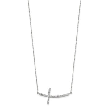 Sterling Silver Rhodium-plated CZ Sideways Cross w/2in Ext Necklace — alternate view