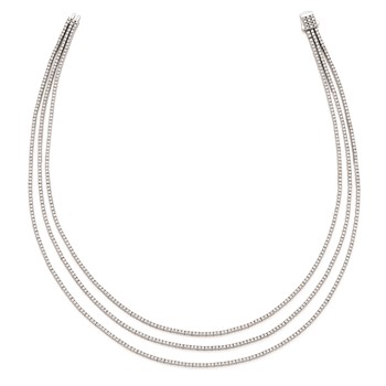 Sterling Shimmer Sterling Silver Rhodium-plated 16 inch 732 Stone CZ 3 Strand Layer Necklace — alternate view