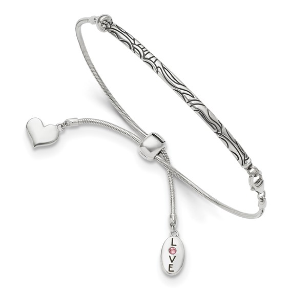 Adjustable crystal and heart bracelet