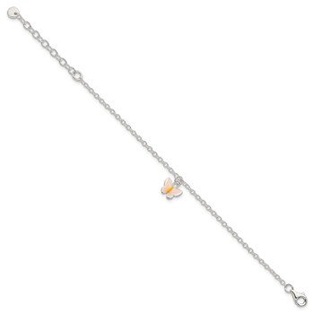Sterling Silver Polished Enamel Butterfly w/ 1.5in ext. Childrens Bracelet — alternate view