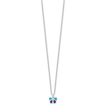 Sterling Silver Polished Blue & Purple Enameled Butterfly with 1.5inch Extension Children's Necklace — alternate view