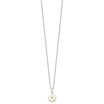 Sterling Silver Polished Yellow & White Enamel Flower Children's Necklace — alternate view